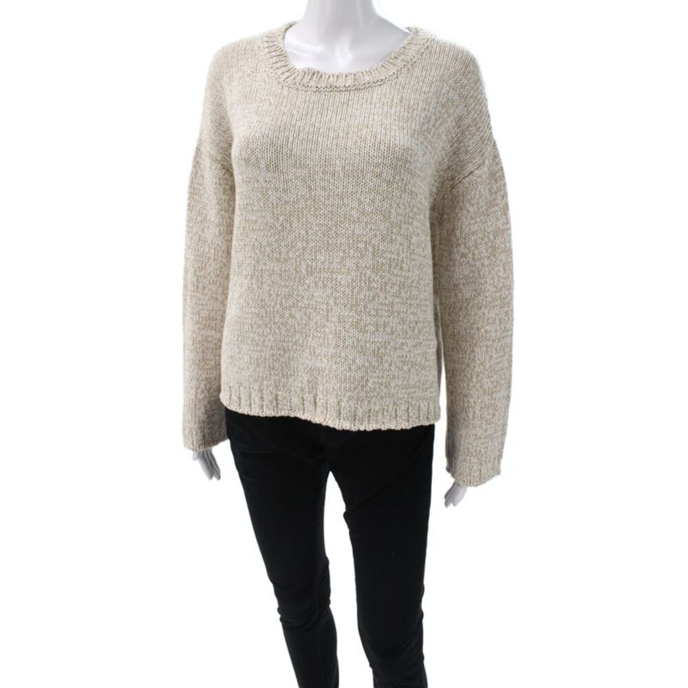Massimo Alba Women Beige Cotton Pullover Long Sleeve Round Neck Size XS